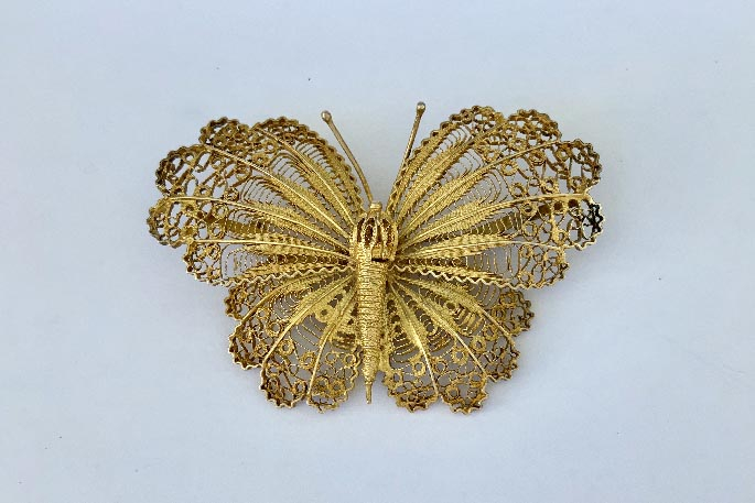 pre 1947 Egyptian gilt .800 silver filigree butterfly brooch